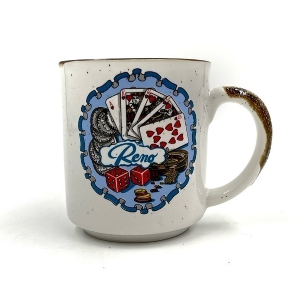 VINTAGE 1980’s Reno Nevada Coffee Mug Casino Hearts Dice